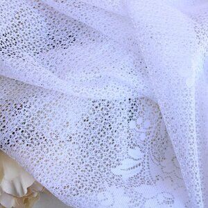 Vintage 1980s 1990s White Lace Fabric,  24" Wide 88" Long Piece, Floral Pattern